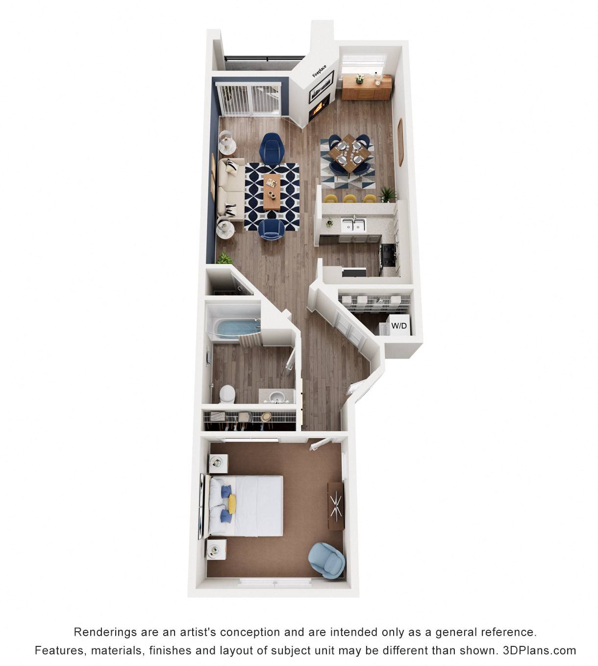 Floor plan for 1 bed, 1 bath, 815 sqft